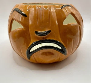 Vintage Halloween Jack O Windlicht Kerzenhalter 2-seitig gruselig & schockiert Keramik - Bild 1 von 9