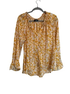 Vici Damen Bluse Langarm orange & weiß geblümt transparent Größe M Boho - Bild 1 von 7