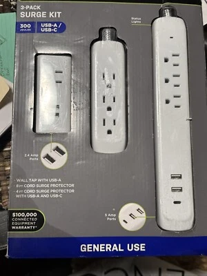 Commercial Electric Surge Protector Set 3-Pack - 8 Ft - 4 Ft & Wall Tap - Image 1 of 3