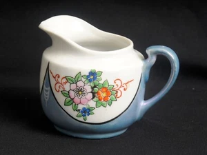 Lusterware Creamer White Dusty Blue Base Handle Floral Design Vintage Japan - Picture 1 of 6