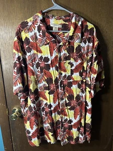 Island Passport Hawaiian Shirt Mens Size 2XL Red Yellow Leaf Floral AOP Allover - Picture 1 of 3