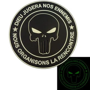 Glow Dark DIEU JUGERA NOS ENNEMIS PVC ALL BLACK TOUT NOIR morale hook patch - Picture 1 of 7