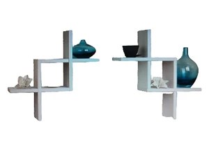 Danya B Decorative White Wall Mounted Reversed Crisscross Shelves Set of 2 NEW - Picture 1 of 11