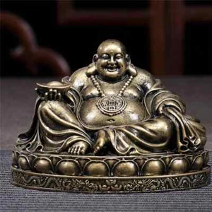 Chinese Laughing Buddha Statue Bronze Color Ornaments Feng Shui Maitreya Buddha - Picture 1 of 4