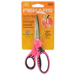 Fiskars Scissors 7" Comfort Grip Students Kids 12+ Pink Antimicrobial Handle - Picture 1 of 4