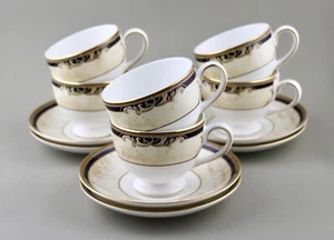WEDGWOOD CHINA CORNUCOPIA LEIGH TEA CUPS & SAUCERS X 6 1ST MINT APPEAR UNUSED! - Picture 1 of 12