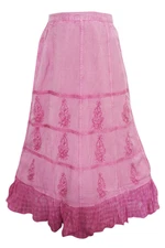 Bohemian Pink Skirt Embroidered Midi Boho Chic Rayon Skirts M