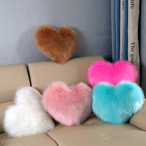 Love Heart Shape Fluffy Plush Cushion Cover Faux Fur Pillow Case Sofa Home Decor - Picture 1 of 28