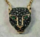 1 Ct Round Simulated Black Diamond Panther Pendant Necklace 14k Rose Gold Plated