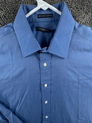 Burberry London Men Blue Long Sleeve Button Up Shirt Cotton French Cuff 17 Neck - Image 1 of 4