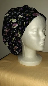 Beautiful Purple Flowers  Medical Surgical Bouffant Scrub Hat ONE SIZE !! L - Picture 1 of 1