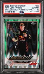 2022 Topps Chrome Formula 1 F1 Max Verstappen Green Raywave /99 # 158 PSA 10 - Picture 1 of 2