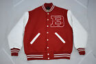 Billionaire Boys Club BBC Red White Leather Sleeve Wool Bomber Jacket Mens XL