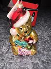 Radko Teddy Bear Glass Christmas Ornament Santa Hat Toys Rare  5" Vtg