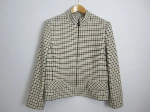 Vtg Albert Nipon Womens 16 Beige Ivory Houndstooth Angora Wool LS Zip Blazer L - Picture 1 of 14