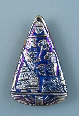 COLORFUL CZECH GLASS BUTTON - EGYPTIAN MOTIF - Image 1 of 4