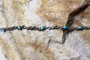 Arizona Sleeping Beauty Turquoise, Cambodian Zircon 8" Bracelet NWT in gift box - Picture 1 of 7