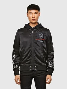 Diesel Bomber Jacket Black Reversible Size L A015940EAWE - Picture 1 of 8