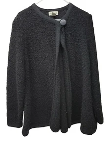 VTG Yarn Works Black Mohair Wool Sweater A-line Big Button Small Cardigan - Picture 1 of 6