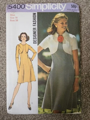 UNCUT Vintage  1970s Sewing Pattern - Princess Seamed Dress - Size 16, Bust 38" - Image 1 of 2