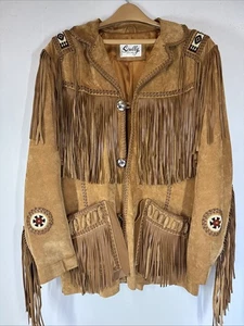 Scully Leather Suede Jacket Western Native American Brown Fringes Beads Apprx 46 - Picture 1 of 24