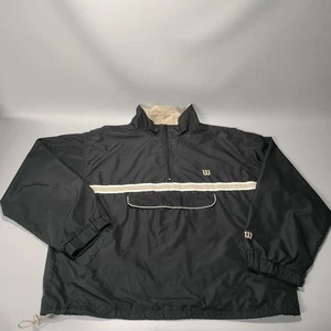 Vintage Wilson schwarz gestreift 1/4 Zip Pullover Windbreaker Jacke Gr. L Beutel Tasche - Bild 1 von 9