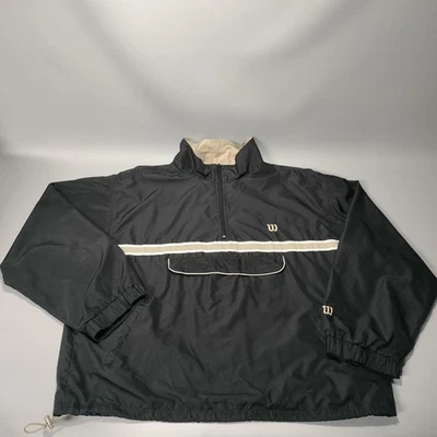 Vtg Wilson Black Striped 1/4 Zip Pullover Windbreaker Jacket Size L Pouch Pocket - Image 1 of 4