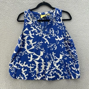 Maeve Top Damen 8 blau weiß Vögel Schlitz V-Ausschnitt 100% Viskose leicht Sommer - Bild 1 von 10