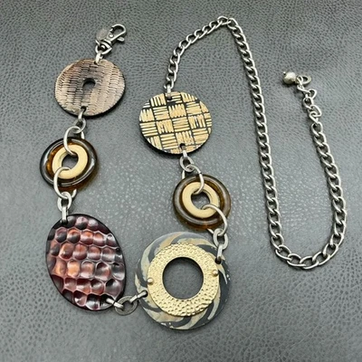 CHICOS Cinturón Martillado Tono Plata y Oro Cadena Ajustable 36" Grueso Mujer Foto 1 de 4