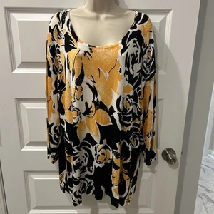 NEW Jones New York Collection Top Sz 3X Yellow/Black Floral Short Sleeve (L2) - Picture 1 of 7