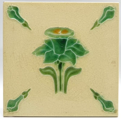 Antique Fireplace Tile Moulded Majolica Floral Design By John Barratt & Co C1904 - Image 1 of 3