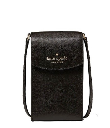 Borsa a tracolla Kate Spade Saffiano nuova con etichette in pelle telefono patta nord sud nera