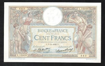 France, 100 Francs, 100 F 1908-1939 ''Luc Olivier Merson'' 1926  XF+AU RARE !!! - Image 1 of 2