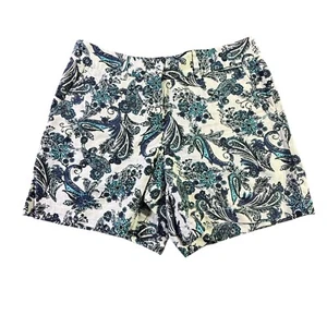 LOFT Paisley Print Shorts Casual Summer Beach Blue White Size 6 - Picture 1 of 5