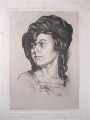 ROBERT JAKOB BOCK 1896-1943 Darmstadt-Pirmasens Radierung Frauenportrait - Bild 1 von 4