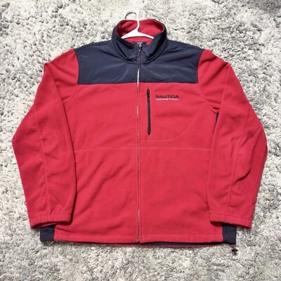Nautica Jacket Men's Size 2XL Full Zip Hooded Fleece Coat Colorblock Collar 90s - Image 1 of 4
