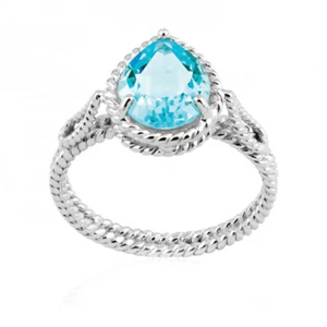 Sterling Silver 925 Pear Shaped Blue Topaz Gemstone Ring Sizes 6,7,8 and 9 - Picture 1 of 1