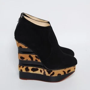 Charlotte Olympia Ankle Boots Black Suede High Wedge Heels Booties EU 40 US 9 - Picture 1 of 9
