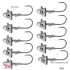 10 Stück Angeln 3oz Shad Jigkopf 32786 Mustad 2x Strong Hook 8/0 Unlackiert Uni - Bild 1 von 7