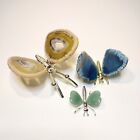 Butterfly Collection Agate and Stone Lot of 3 Yellow Blue Lt Green