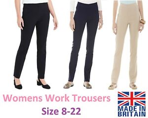 Womens Work Trousers Elasticated High Waisted Skinny Leg Office Pants Size 8-22