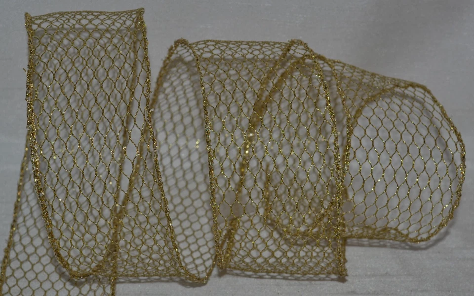 Wired Ribbon~Christmas Gold Open Metallic Mesh~2.25"~Holiday~Wreath~Gift~Bow - Image 1 of 1