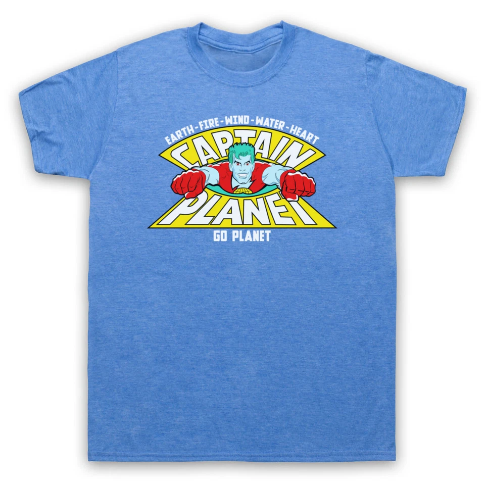 CAPTAIN PLANET EARTH FIRE WIND WATER HEART KIDS TV 90'S MENS & WOMENS T-SHIRT - Image 1 of 1