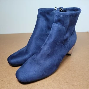 Nine West Women's Falup Suede Round Toe Ankle Fashion Boots, Blue, Size 11 - Picture 1 of 11