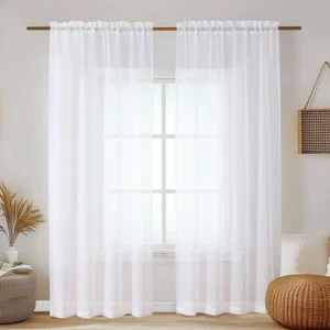 Ivory Sheer Curtains 84 Inches Long 2 Panels Set, Light Filtering Cream Voile Wi - Picture 1 of 9