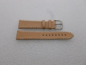 Genuine Michele 18mm Sand W/Withe Stitches Leather Watch Band Strap Pre-Owned - Picture 1 of 4