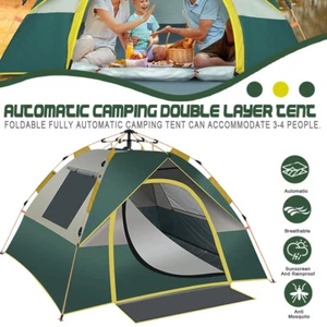 Family Camping Tent 3-4 Person Hiking Beach Tents With 2 Windows Moisture-Proof - Picture 1 of 18