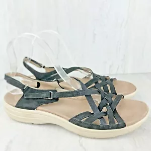 Hotter Women's Size 10 Sandals Black Leather Maisie EU 42 Woven 8 UK England - Picture 1 of 11