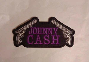 JOHNNY CASH Embroidered Patch - Double Guns - Purple Version  - Picture 1 of 3