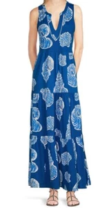LILLY PULITZER SYDNEE MAXI DRESS 100% PIMA COTTON SEASHELLS BARTON BLUE M L & XL - Picture 1 of 13